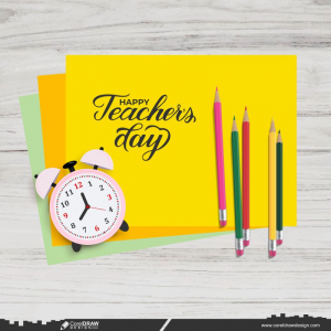 Happy Teachers Day Yellow Background School Supplies Free Download CDR
