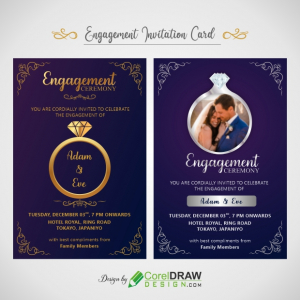 Engagement Ceremony Golden and Silver Invitation Card Template Design, Free CDR