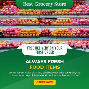 Abstract food delivery grocery store banner poster vector template