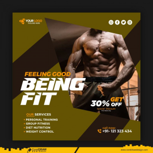 Gym Fitness Social Media Banner Template CDR Free Download