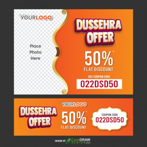 Dussehra Festival Offer with Coupon Banner Design Template, Free flyer templates, Dussehra Banner, Free CDR