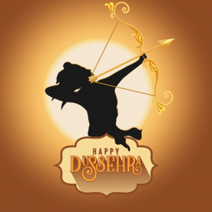 Happy Dussehra, illustration of Bow and Arrow of Rama, killing Ravana in Dussehra, Ram Navami, Vijayadashami, Free CDR