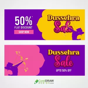 Dussehra Sale Banner design template, Happy Dussehra offer banner free vector cdr template