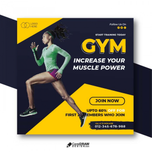 Abstract gym and fitness social media post banner template