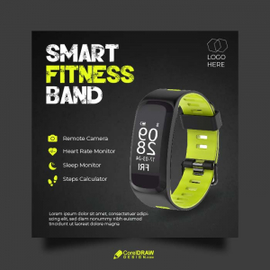 Abstract Neon Black Smart Fitness Band Promotional Banner Social Media Template