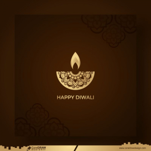 Happy Diwali Greeting Cards Templates Hand Drawn Gold Diya Lamp CDR