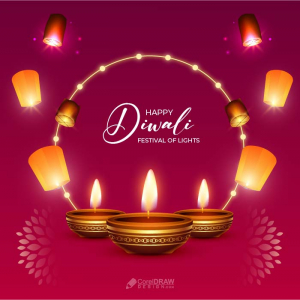Realistic diwali festival background with Lamps diya vector