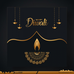 Happy Diwali Background Design For Social Media Golden Diya Lamp CDR Free
