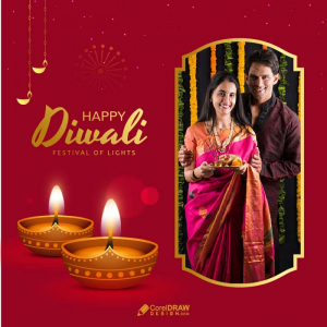 Premium Happy Diwali Personalised Photo Frame Wishes Vector