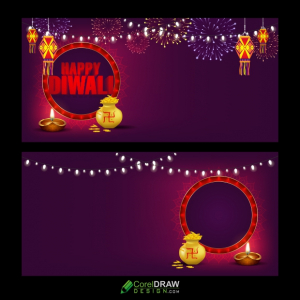 Happy Diwali Banner Set, Diwali Background with lights, diya, fire cracker and decoration, Free Diwali and dhanteras banner design template