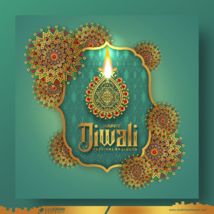 Happy Diwali Mandala Art Realistic Golden Diya Unique Color Background Premium CDR
