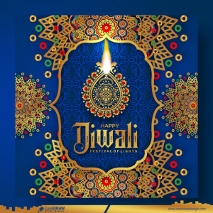 Diwali Decorative Mandala Art Golden Diya Unique Blue Background Premium CDR