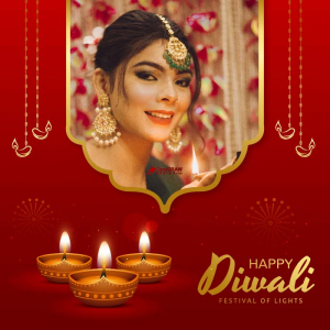 Ethnic Happy diwali festival elegant personalized photo wishes design vector