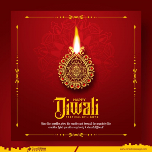 Diwali  Wishes Celebration Golden Diya Mandala Card Background Premium CDR