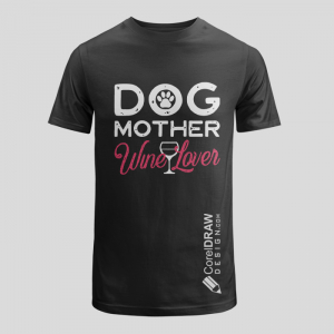 Premium black dog mother wine lover Design White T-shirt Mockup