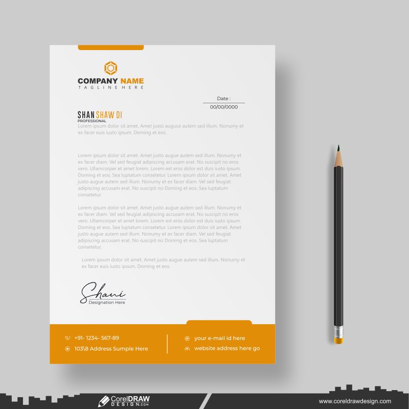 Yellow Corporate Letterhead Template With Logo Design Free CDR 