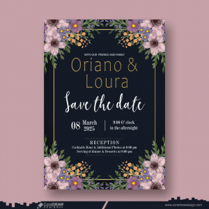 Royal Floral Wedding Card Invitation Template Free CDR