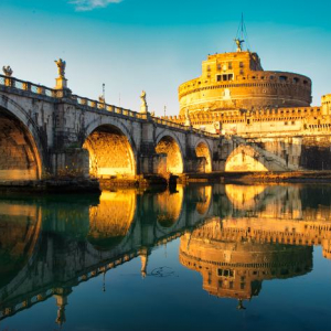 Beautiful rome italy scenic golden hour bridge 4k stock image