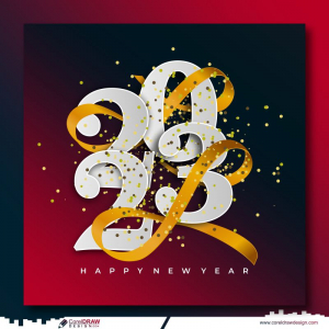 Happy New Year 2023 Gold Ribbon Greeting Card Celebration Background Free CDR