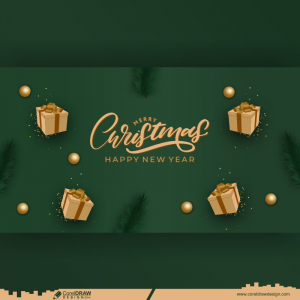 christmas greeting with gift golden boll green realistic decoration elements free CDR