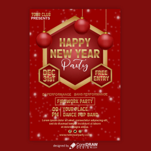 Happy New Year Party poster vector design for free