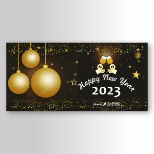 Happy New Year 2023 Banner with Golden Balls