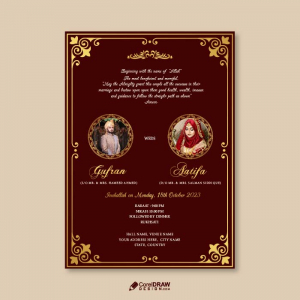 Luxury Islamic single sided wedding invitation card vector
