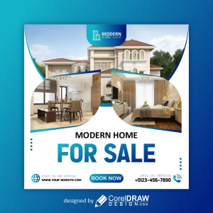 Modern home for sale poster vector design for free
