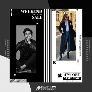 Premium weekend sale vector template for social media  for free