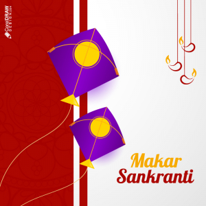 Beautiful Colorful Kites indian festival Happy Makar sankranti vector lettering card