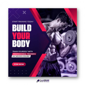 Gym Gradient health & fitness post social media banner vector
