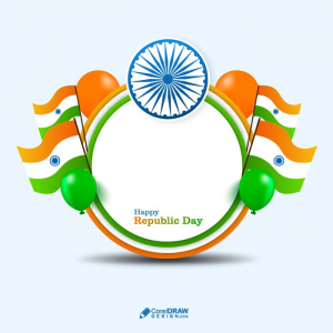 Frame of Republic Day India concept template banner with indian tricolor flag and 26 January happy republic day