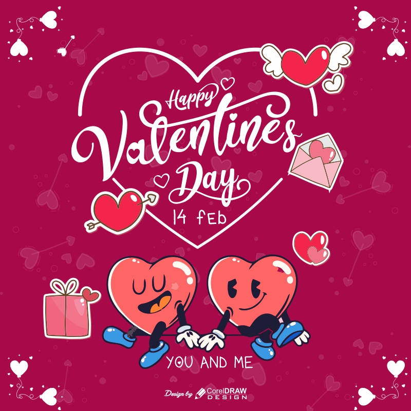 valentines day love character with  for background and poster vector design for free with cdr file