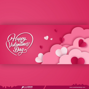 happy valentine's day sky and paper cut clouds with hearts 2023 CDR design banner