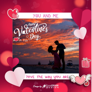 happy Valentines day background paper style, flying couple photo frame, free cdr