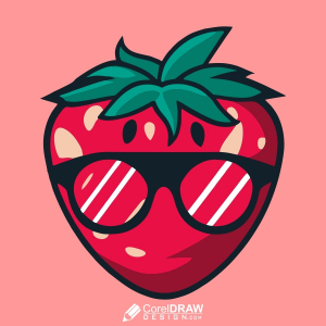 Cool strawberry wearing sunglasses logo and character vector design for free with cdr file