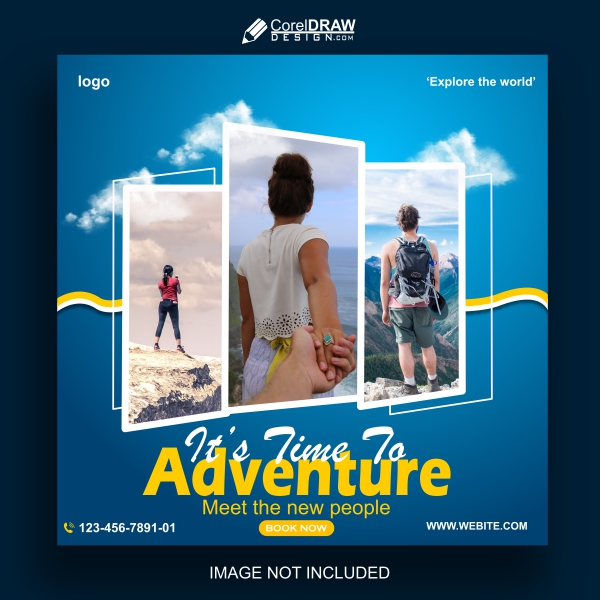Travel and tours adventure holiday social media instagram and facebook post banner design template free download with cdr file