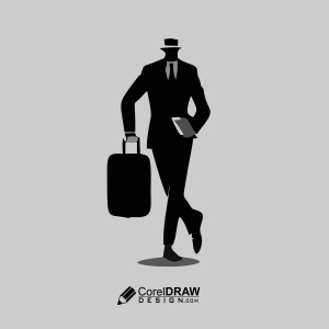 Man Holding suit Case shilloute vector art download for free with cdr and epss file