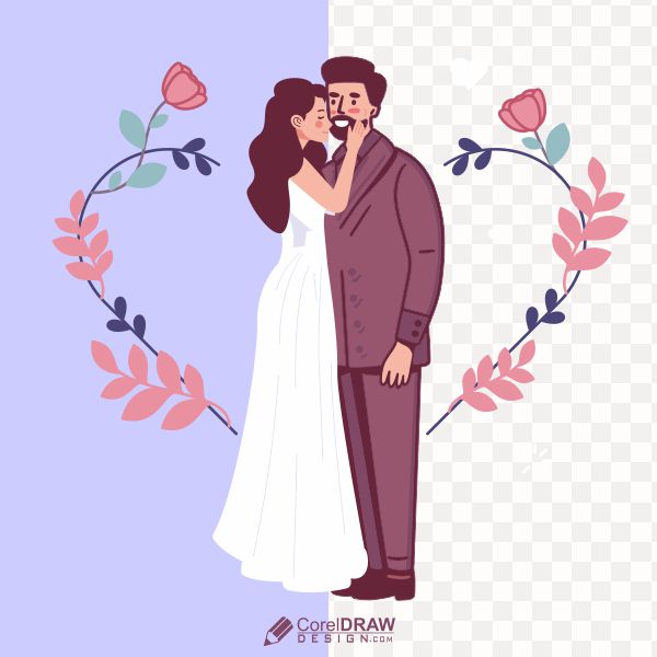 New Married Couple Kissing Each Other Vector illustration Design Download For free With Cdr And Eps File