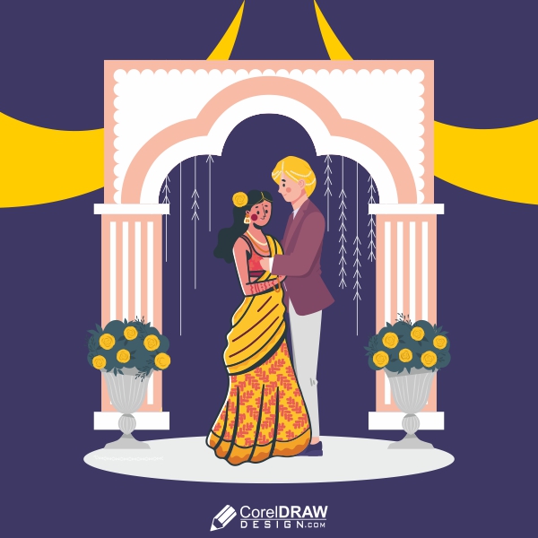 Indian Groom And Bride With Mandap Background Vector Design Download for free with cdr and eps file