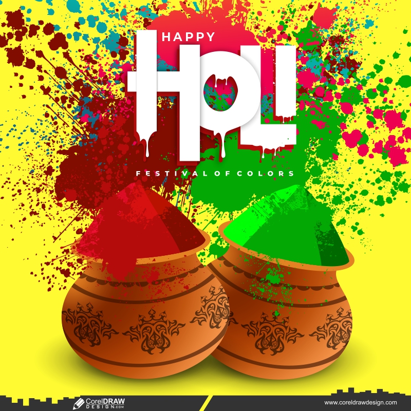 happy holi colorfull banner design CDR dwl free Premium