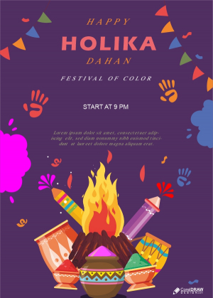 Holika Dahan Invitation A4 size Card Vector Design Download For Free With Cdr And Eps File