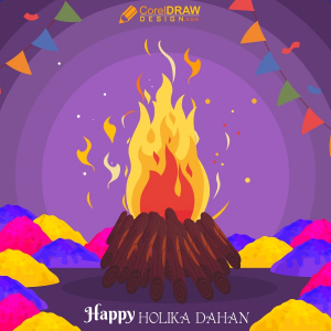 Happy Holika Dahan vctor illisutration With Color And Fire Vector Design Download For Free with Cdr And Eps File