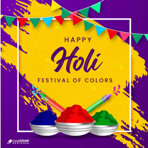 Colorful Brush stroke holi indian festival wishes social media card vector