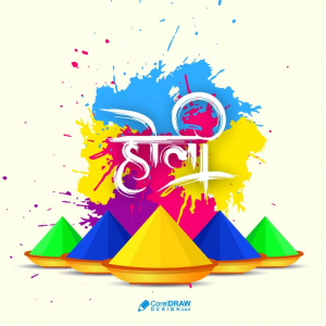 Premium Happy Holi colors gulal hindi calligraphy brush stroke vector wishes card