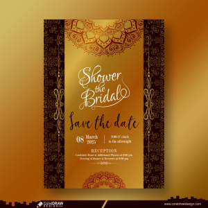 Golden Wedding Invitation And Menu Template Free CDR