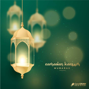 Royal Beautiful Islamic festival ramadan kareem arabic font lamp wishes card vector