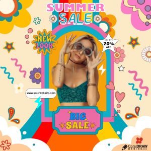 Summer Fashion Sale Hand Drawn Groovy Retro Style Template Banner And Poster Vector Design Download For Free