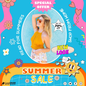 Summer Fashion Groovy Hand Drawn Style Template banner And Poster vector Design Download For Free