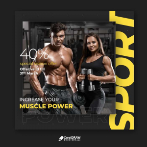 Abstract yellow gym sports social media banner vector